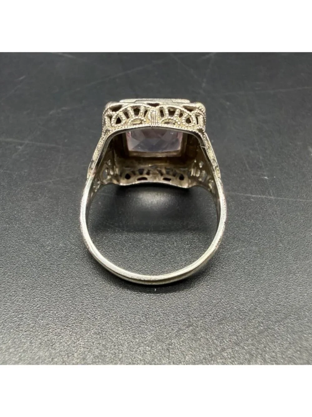 Art Deco 14K White Gold Ring Purple Stone Size 5.25 White Wile & Warner Vintage